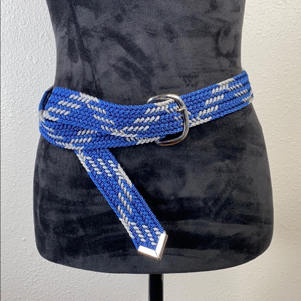 Blue and silver woven nylon belt new